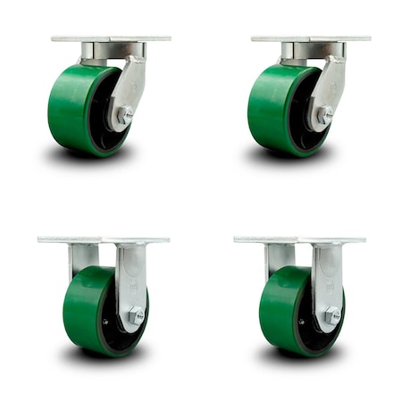 Service Caster 6 Inch Heavy Duty Green Poly on Cast Iron Wheel Caster Swivel 2 Rigid SCC, 2PK SCC-KP92S630-PUR-GB-2-R-2